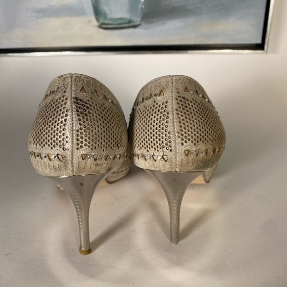 Women elegant hand made leather silver shoes SIZE 38 - Picture 5 of 13